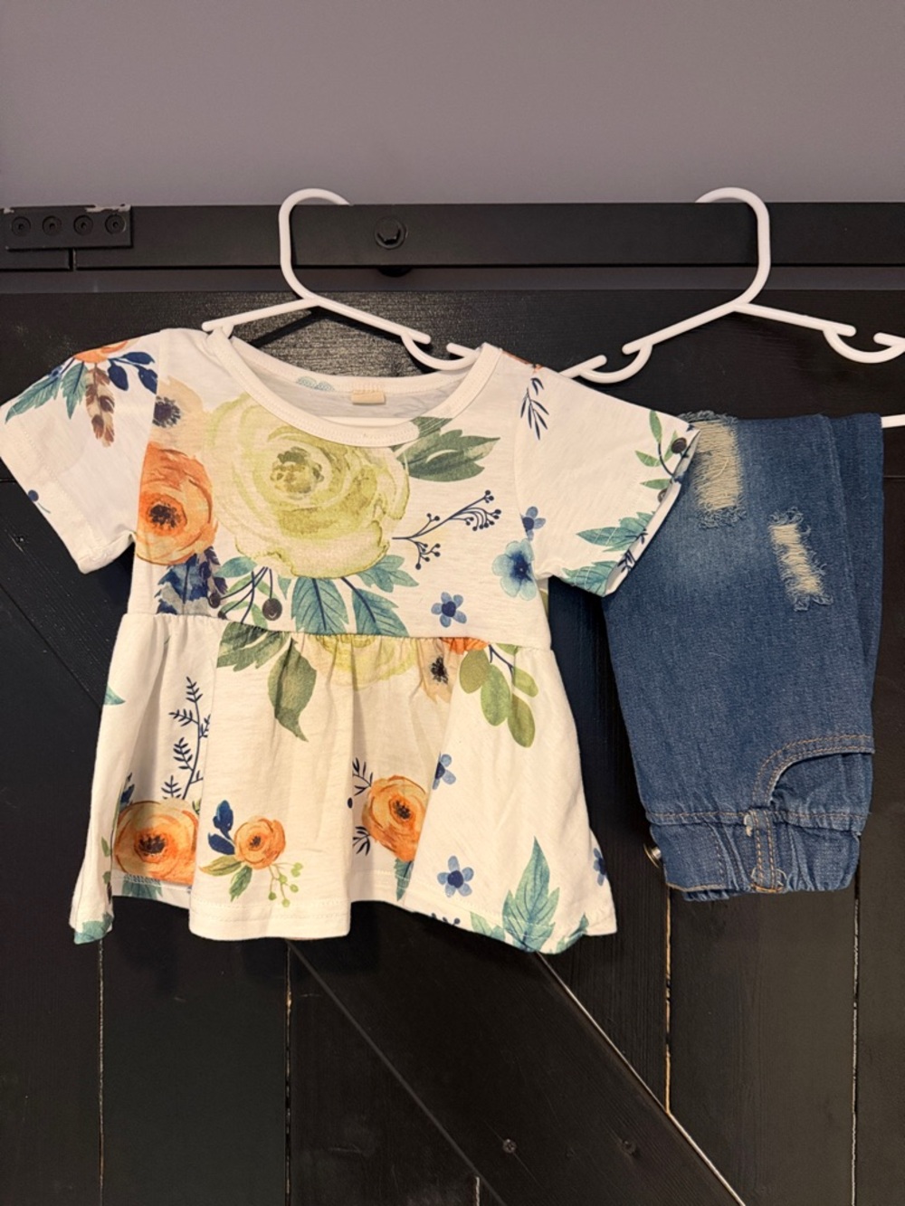 Floral Peplum Toddler Tee with Jeans -Set